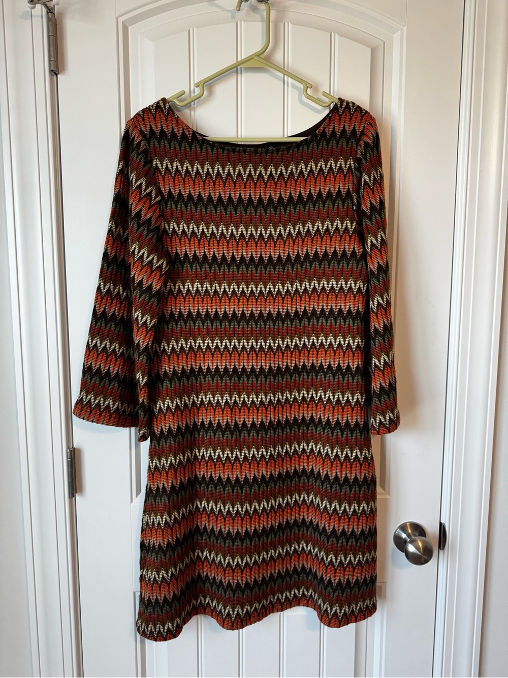 Sharagano Orange and Brown Chevron Knit Shift Dress - Picture 2 of 7